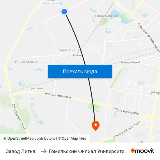 Завод Литья И Нормалей to Гомельский Филиал Университета Гражданской Защиты Мчс map