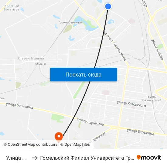 Улица Фадеева to Гомельский Филиал Университета Гражданской Защиты Мчс map