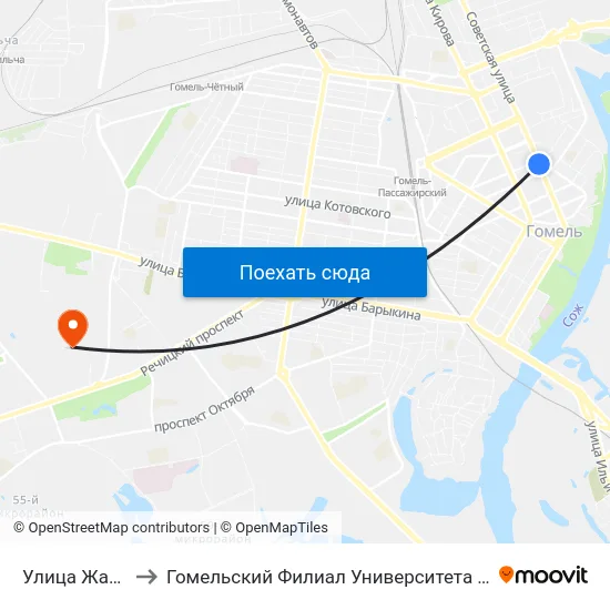 Улица Жарковского to Гомельский Филиал Университета Гражданской Защиты Мчс map