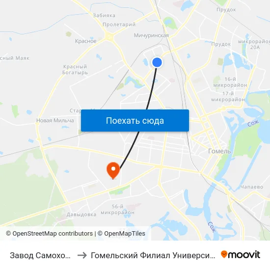 Завод Самоходных Комбайнов to Гомельский Филиал Университета Гражданской Защиты Мчс map