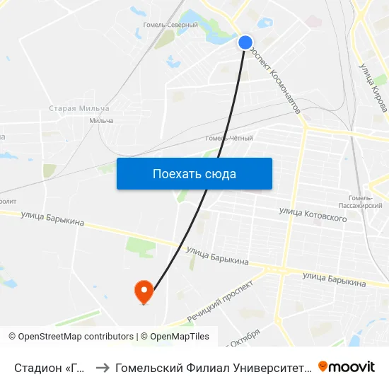 Стадион «Гомсельмаш» to Гомельский Филиал Университета Гражданской Защиты Мчс map