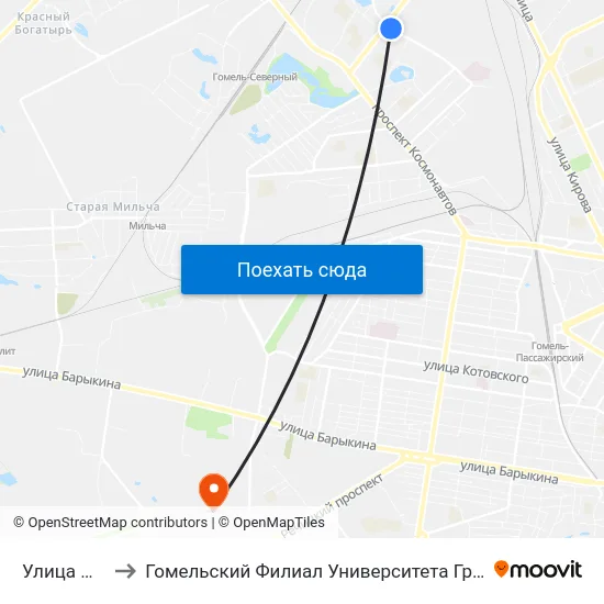 Улица Фадеева to Гомельский Филиал Университета Гражданской Защиты Мчс map