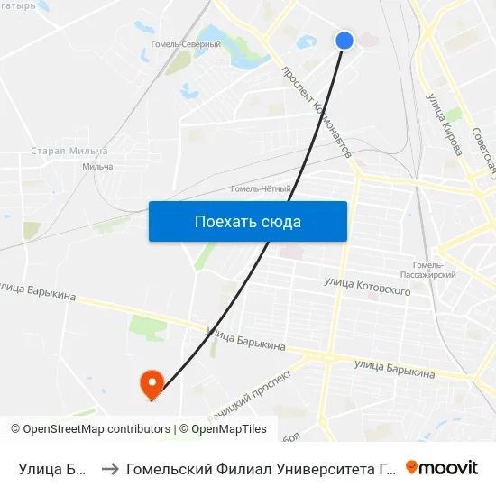 Улица Богданова to Гомельский Филиал Университета Гражданской Защиты Мчс map