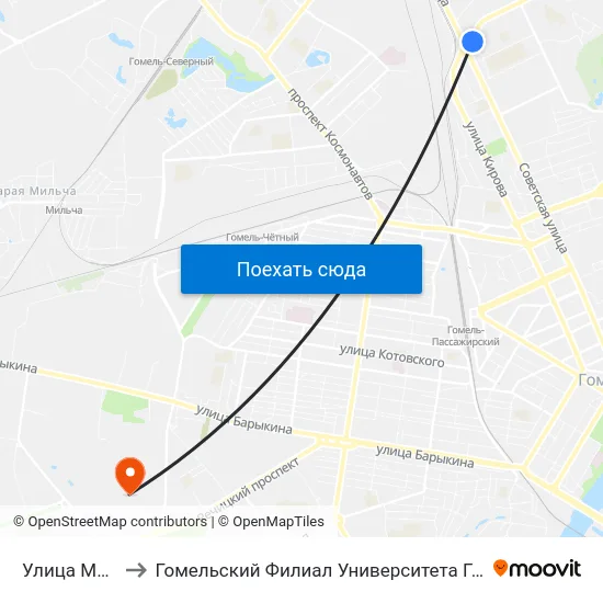Улица Малайчука to Гомельский Филиал Университета Гражданской Защиты Мчс map
