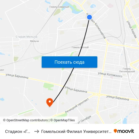 Стадион «Гомсельмаш» to Гомельский Филиал Университета Гражданской Защиты Мчс map