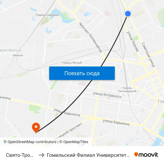 Свято-Троицкий Храм to Гомельский Филиал Университета Гражданской Защиты Мчс map
