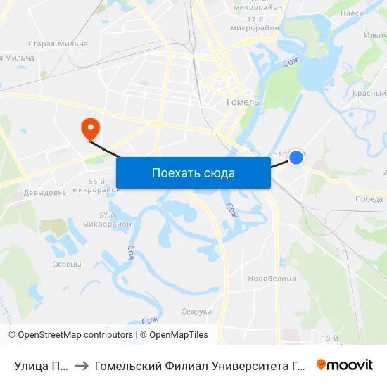 Улица Пугачёва to Гомельский Филиал Университета Гражданской Защиты Мчс map