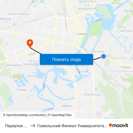 Переулок Бабушкина to Гомельский Филиал Университета Гражданской Защиты Мчс map
