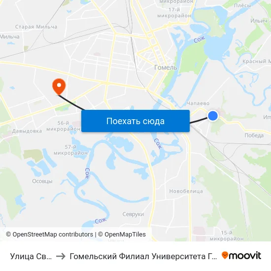 Улица Свердлова to Гомельский Филиал Университета Гражданской Защиты Мчс map