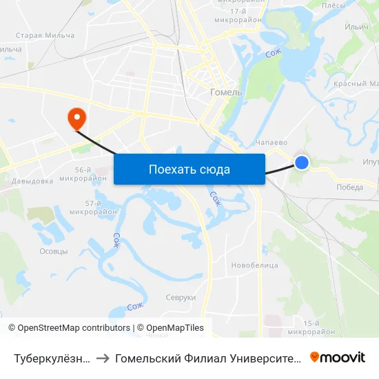 Туберкулёзная Больница to Гомельский Филиал Университета Гражданской Защиты Мчс map