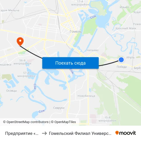 Предприятие «Гомельагротранс» to Гомельский Филиал Университета Гражданской Защиты Мчс map