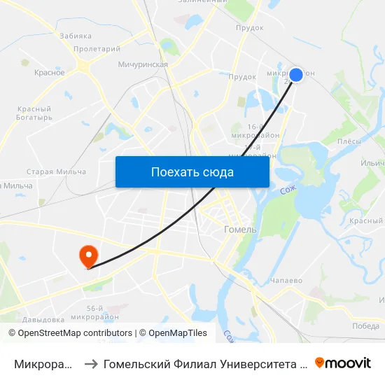 Микрорайон № 20а to Гомельский Филиал Университета Гражданской Защиты Мчс map