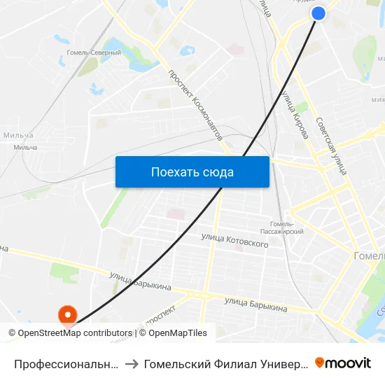 Профессиональный Лицей Строителей to Гомельский Филиал Университета Гражданской Защиты Мчс map