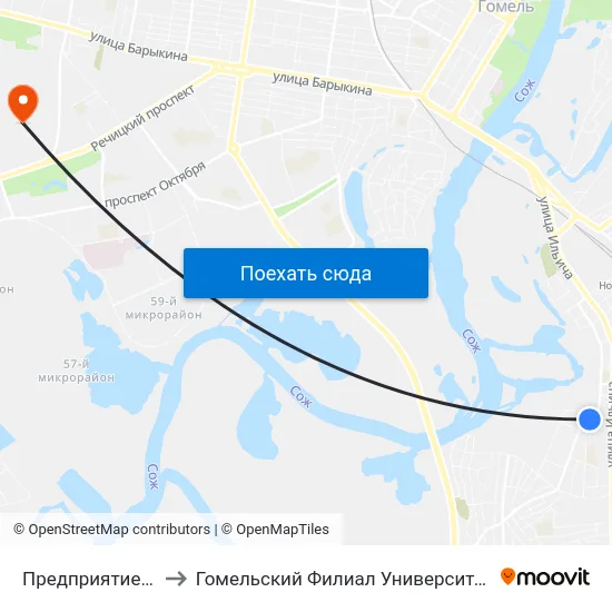 Предприятие «Гомельдрев» to Гомельский Филиал Университета Гражданской Защиты Мчс map
