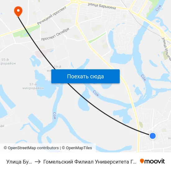 Улица Будённого to Гомельский Филиал Университета Гражданской Защиты Мчс map