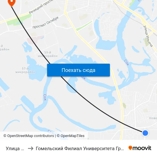 Улица Белого to Гомельский Филиал Университета Гражданской Защиты Мчс map