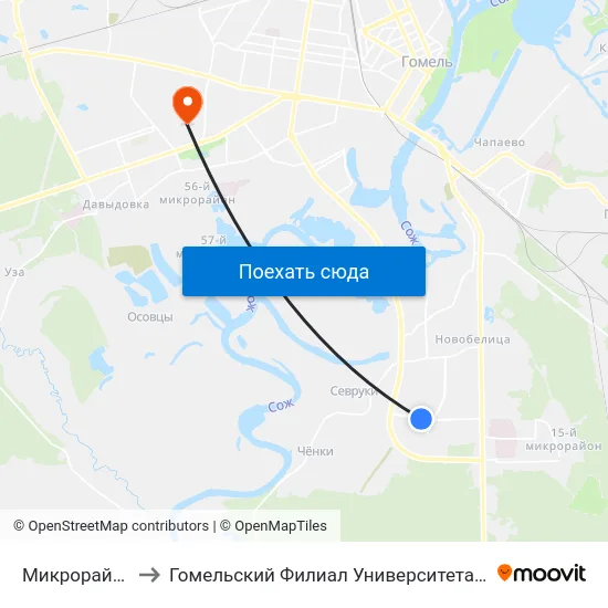 Микрорайон «Хутор» to Гомельский Филиал Университета Гражданской Защиты Мчс map