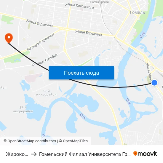 Жирокомбинат to Гомельский Филиал Университета Гражданской Защиты Мчс map
