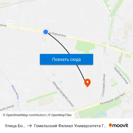 Улица Борисенко to Гомельский Филиал Университета Гражданской Защиты Мчс map