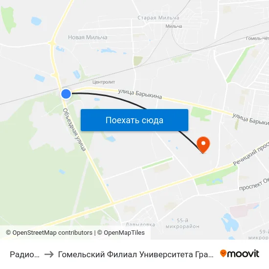 Радиозавод to Гомельский Филиал Университета Гражданской Защиты Мчс map