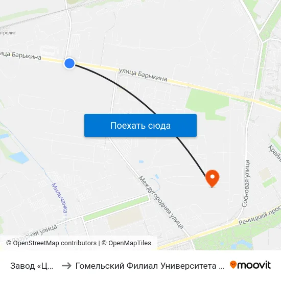 Завод «Центролит» to Гомельский Филиал Университета Гражданской Защиты Мчс map