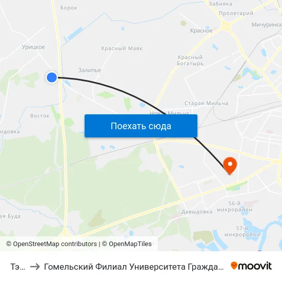 Тэц-2 to Гомельский Филиал Университета Гражданской Защиты Мчс map