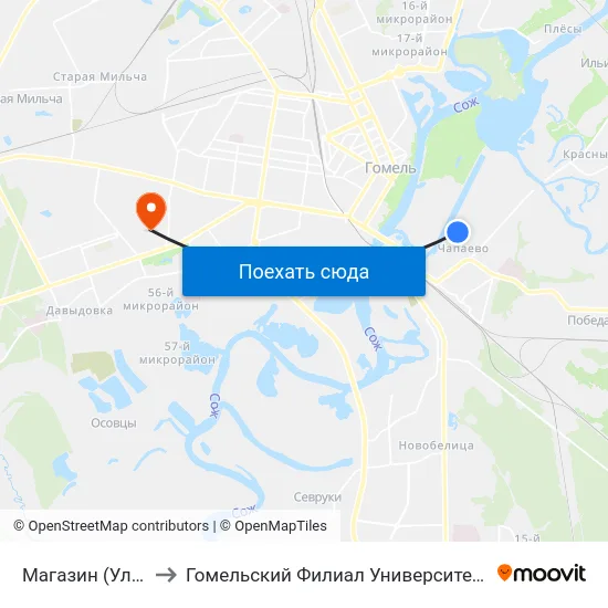 Магазин (Улица Луговая) to Гомельский Филиал Университета Гражданской Защиты Мчс map