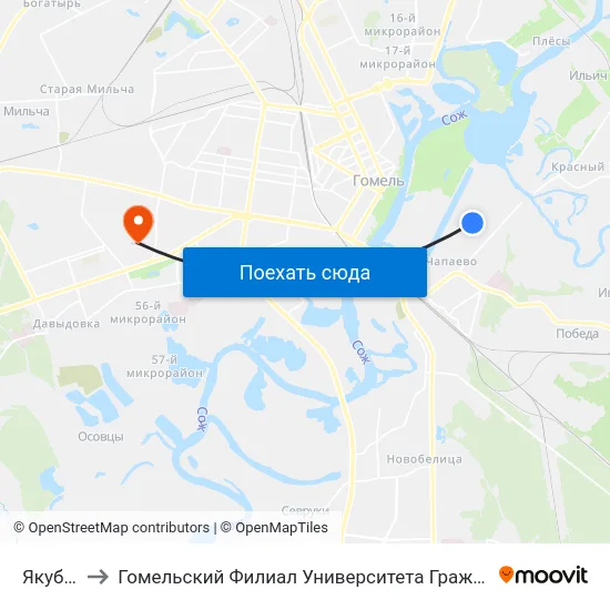 Якубовка to Гомельский Филиал Университета Гражданской Защиты Мчс map