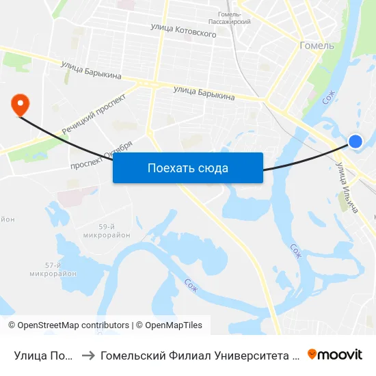 Улица Полевая — 2 to Гомельский Филиал Университета Гражданской Защиты Мчс map