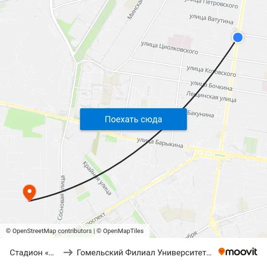 Стадион «Локомотив» to Гомельский Филиал Университета Гражданской Защиты Мчс map
