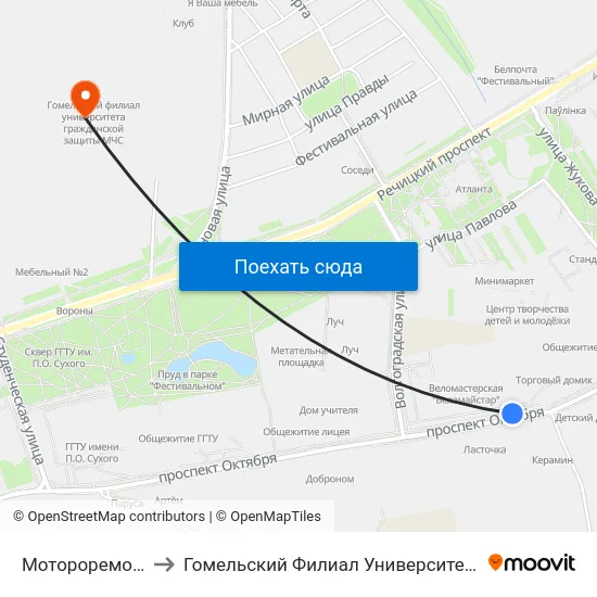 Мотороремонтный Завод to Гомельский Филиал Университета Гражданской Защиты Мчс map
