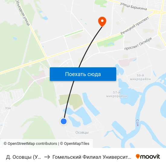 Д. Осовцы (Улица Победы) to Гомельский Филиал Университета Гражданской Защиты Мчс map