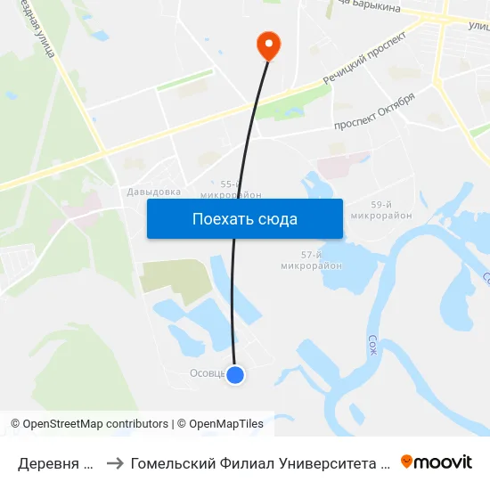 Деревня «Осовцы» to Гомельский Филиал Университета Гражданской Защиты Мчс map