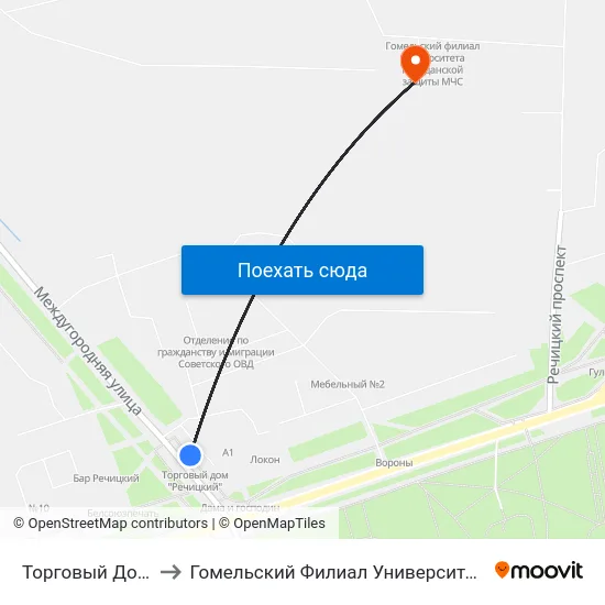 Торговый Дом «Речицкий» to Гомельский Филиал Университета Гражданской Защиты Мчс map