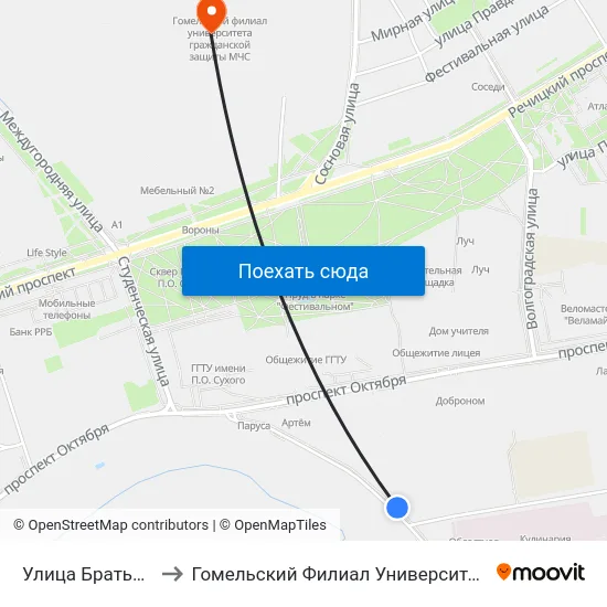 Улица Братьев Лизюковых to Гомельский Филиал Университета Гражданской Защиты Мчс map
