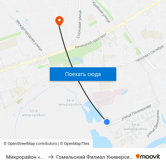 Микрорайон «Шведская Горка» to Гомельский Филиал Университета Гражданской Защиты Мчс map