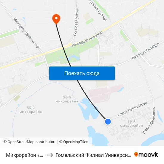 Микрорайон «Шведская Горка» to Гомельский Филиал Университета Гражданской Защиты Мчс map