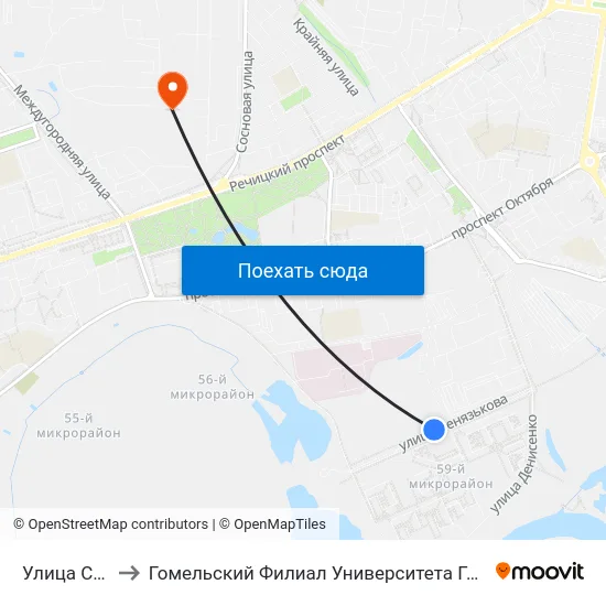 Улица Серёгина to Гомельский Филиал Университета Гражданской Защиты Мчс map