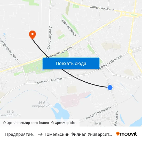 Предприятие «Милкавита» to Гомельский Филиал Университета Гражданской Защиты Мчс map