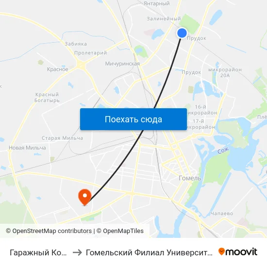 Гаражный Кооператив № 27 to Гомельский Филиал Университета Гражданской Защиты Мчс map