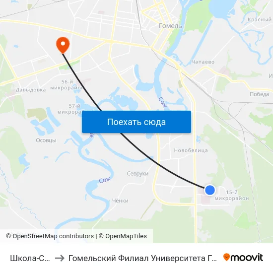 Школа-Сад № 73 to Гомельский Филиал Университета Гражданской Защиты Мчс map