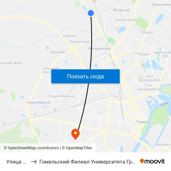 Улица Лесная to Гомельский Филиал Университета Гражданской Защиты Мчс map