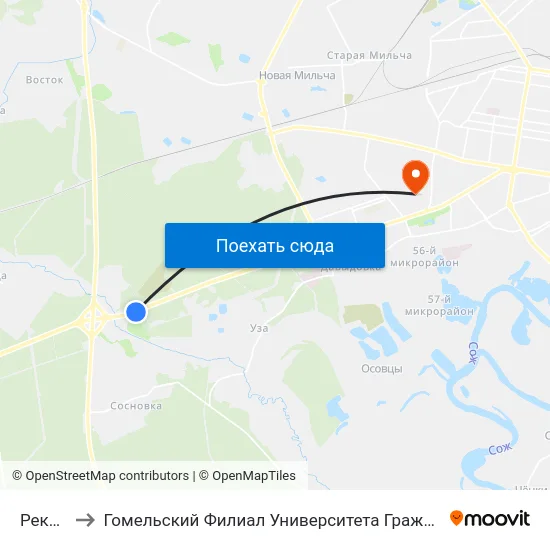 Река Уза to Гомельский Филиал Университета Гражданской Защиты Мчс map
