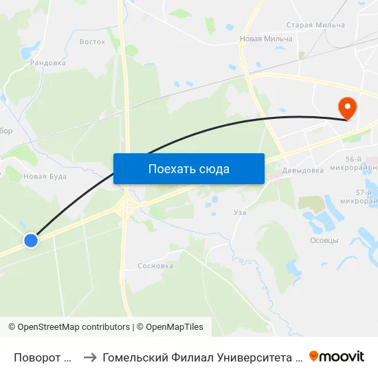 Поворот На Прибор to Гомельский Филиал Университета Гражданской Защиты Мчс map