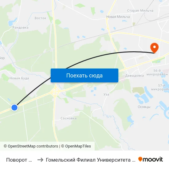 Поворот На Прибор to Гомельский Филиал Университета Гражданской Защиты Мчс map
