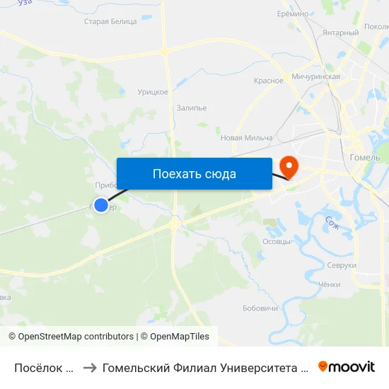 Посёлок «Пионер» to Гомельский Филиал Университета Гражданской Защиты Мчс map