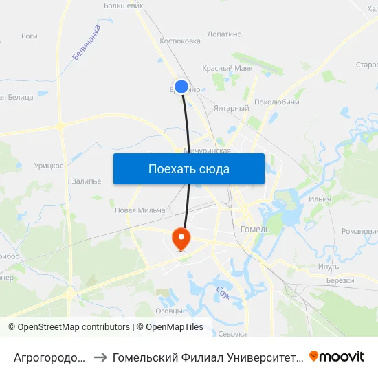 Агрогородок «Ерёмино» to Гомельский Филиал Университета Гражданской Защиты Мчс map