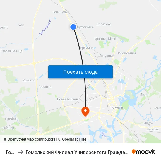 Горка to Гомельский Филиал Университета Гражданской Защиты Мчс map