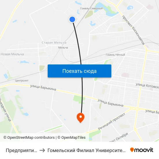 Предприятие «Химторг» to Гомельский Филиал Университета Гражданской Защиты Мчс map