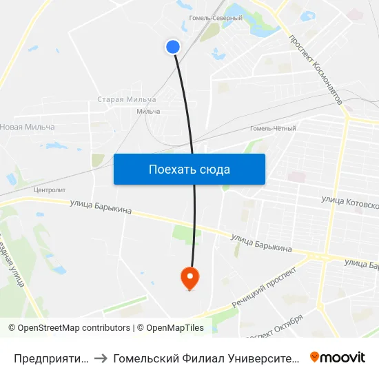 Предприятие «Химторг» to Гомельский Филиал Университета Гражданской Защиты Мчс map